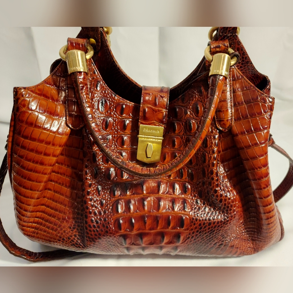 PRE-OWNED LIKE NEW BRAHMIN Pecan Melbourne, w/ signature croc-embossed leather
